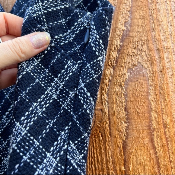 Navy Blue Plaid Tweed Midi Dress With Pockets 🌿 - Picture 4 of 12